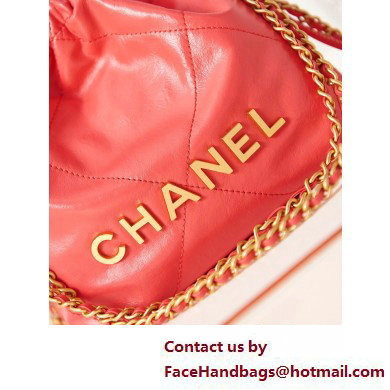 Chanel Shiny Calfskin  &  Gold-Tone Metal CHANEL 22 Mini Handbag AS3980 Dark Pink